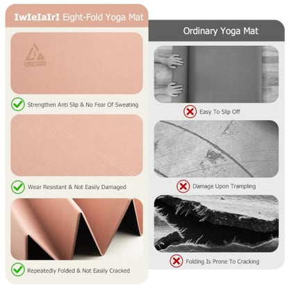 IwIeIaIrI Foldable POE Non Slip Yoga Pilates Mat– 1/4" (6mm) Thick | Foldable Lightweight with Carry Strap, Portable for Home Workout, Pilates, Travel & Gym Mat - color: Pink
