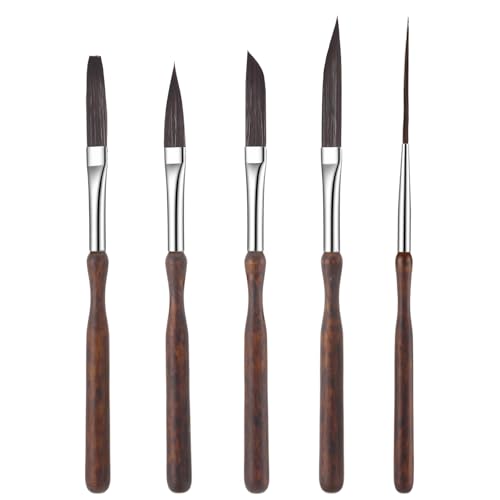 5 Pcs Pinstriping Brush Professional Travel Art Paintbrushes High Performance Striping Brushes Detail Script Liner Paint Brush Scroll Sword Dagger Brushes for Oil Painting Miniature Art Craft Projects