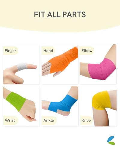 FriCARE Self Adhesive Bandage Wrap, Medical Tape in First Aid Kit | Elastic Cohesive Bandages for Sports/Vet/Wrist Ankle Wounds, 2 Inches X 5 Yards, Latex-free 6 Rolls, Yuzu Splash - color: Yuzu Splash