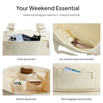 Travel Duffle Bag for Women, 40L Weekender Bags Airline Approved Carry On with Shoe Compartment & Waterproof Wet Pocket, Durable Nylon Weekender Overnight Bag for Travel, Gym, Business Trip, Beige - color: Beige
