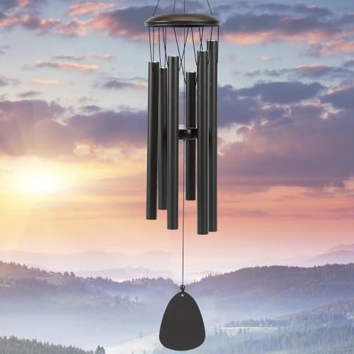 Aluminium Wind Chimes 26 Inches to Create a Zen Atmosphere Suitable for Outdoor, Garden, Patio Decoration. Classic Black Wind Chimes with Wind Catcher Suitable as A Gift for Unisex - color: Black