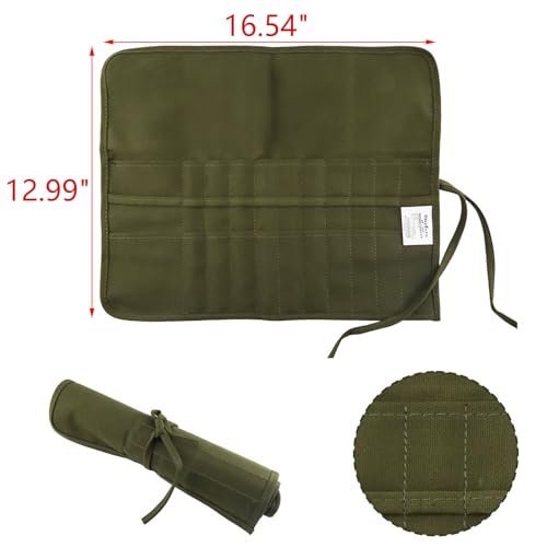 Green Canvas Paint Brush Holder Roll-up Case Bag, 22 Slots Pockets Carry Pouch Artist Brush Storage Organizer, 16.54" L x 12.99" W