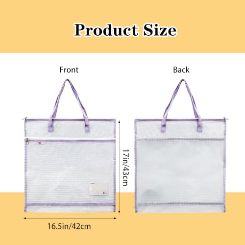 2 Pack 16.5x17 Inch Art Portfolio Bags, Portfolio Folder for Artwork, Posters Storage Case with Zipper and Handle Mesh Folder Organizers for Poster Storage, Scrapbook, Bulletin Board(Purple) - color: Purple