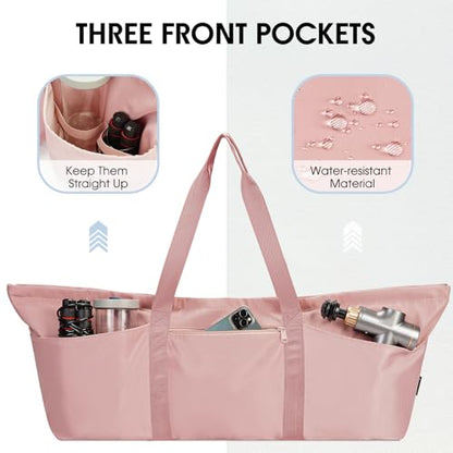 sportsnew Large Yoga Mat Bag Trolley Sleeve Gym Carrier Shoe Bag Wet Pocket | water-resistant fabric, large capacity,wide full-zip opening,separate shoe bag,2 yoga mat holder straps,multi-pocket storage - color: Pink