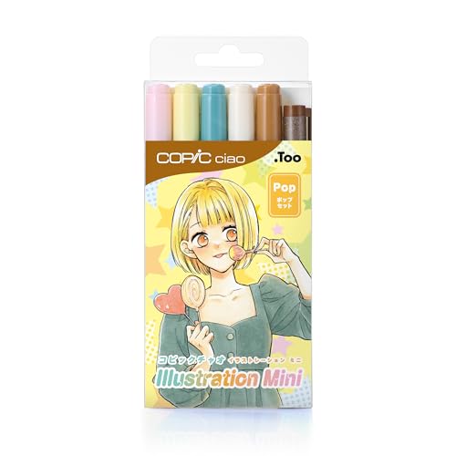 Copic Ciao Illustration Mini Pop Set, 5 Alcohol-markers + 1 Multiliner drawing pen, Yellow