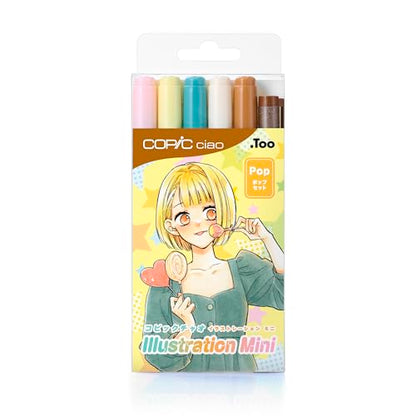 Copic Ciao Illustration Mini Pop Set, 5 Alcohol-markers + 1 Multiliner drawing pen, Yellow