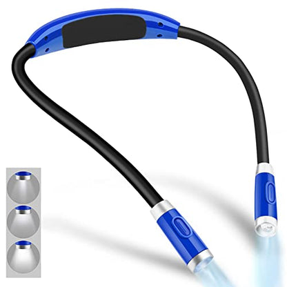 Vekkia Rechargeable LED Neck Book Light for Reading in Bed | 3 Brightness Levels/Flexible Soft Silicone Arms Comfortable Wear/Long Lasting,Great for Readers, Craft & Knitting - color: Blue