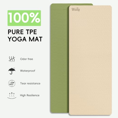 WEILA Extra Thick 10mm Yoga Mat,76"x28" Dual-Color TPE with Carry Strap - color: Cream & Matcha Green