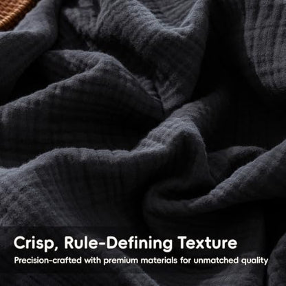 MooMee 100% Cotton Muslin Blanket, Fringed 4-Layer Gauze Bed Couch Throw - color: Dark Grey, size: Twin XL