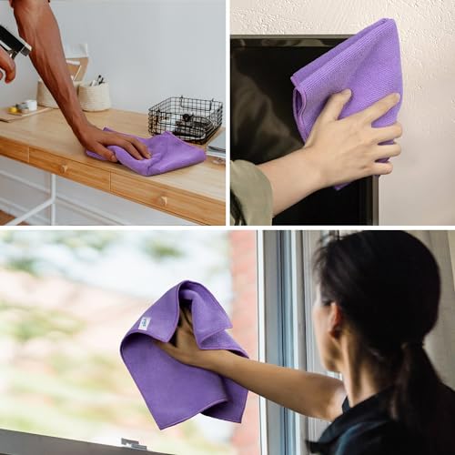 MR.SIGA Microfiber Cleaning Cloths, Streak Free Microfiber Towels, 12 Pack - color: Purple