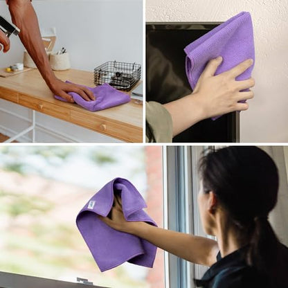 MR.SIGA Microfiber Cleaning Cloths, Streak Free Microfiber Towels, 12 Pack - color: Purple