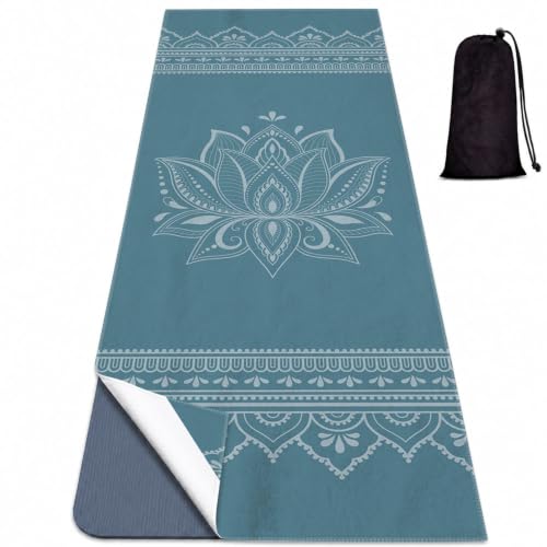 Yoga Mat Towel, Hot Yoga Non Slip with 4 Corner Pockets, 74 x 26 in - color: Blue Flower-01, size: Large