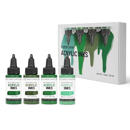 Acrylic Inks for Artists - Acrylic Ink Set, Color Combination #11-4 pcs. 1 Fl Oz (30 ml) Each | Highly Concentrated, Multifunctional Liquid Acrylic Paint - color: Color Combination #11, style: Core Line