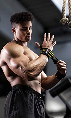 Fitgriff® Wrist Wraps for Weightlifting (18") Heavy-Duty Support for Gym, Bench Press, and Pushups (1 Pair) - for Men and Women (Black/Yellow) - color: Black/Yellow