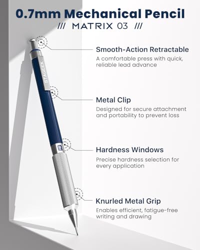 STAGEEK 0.7mm Mechanical Pencil, Drawing Pencil, with Eraser, 60 HB Leads | Professional Metal Art & Drafting Pencil, for Artists, Students, School, Office, Writing, Sketching, Blue - color: Blue