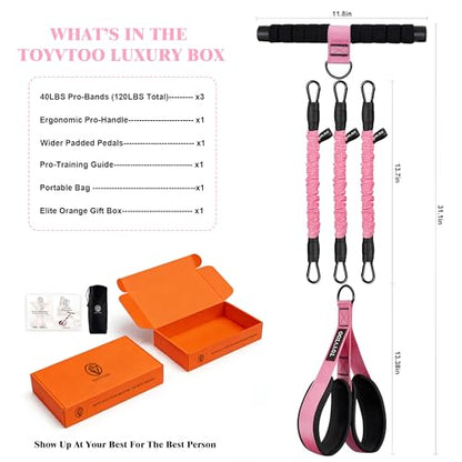 3-Tube Pedal Resistance Band w/Handles, 30/40LBS Sit Workout Gear - color: pink, size: 40lbs