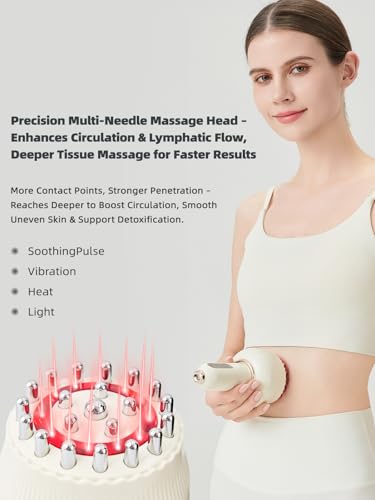 Lymphatic Drainage Massager & Anti Cellulite Massage Tool, Helps Reduce Stretch Marks & Cellulite, for Legs, Arms & Belly, Body Sculpting Machine with Light, Heat & Vibration - color: Beige