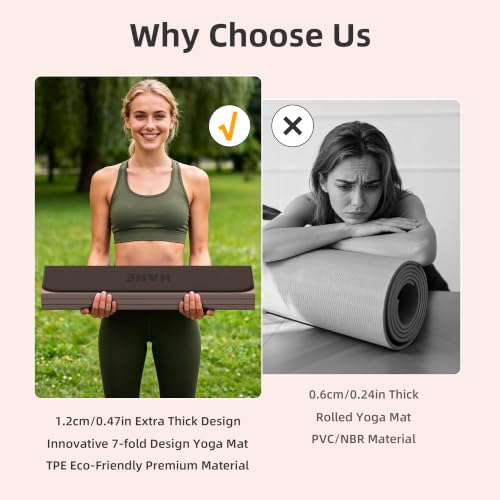 HAHE Extra Thick 7-Fold Yoga Mat, 72"x24"x0.47" TPE Exercise Mat - color: Flower Dark Brown + Beige