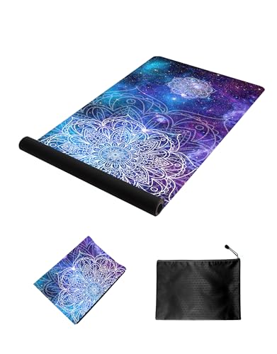 nuveti Printed Travel Yoga Mat 1/16 Inch Thick Non Slip Fitness Workout Mat | with Carrying Bag, Foldable Lightweight Suede & Natural Rubber Yoga Mat for Yoga Pilates and Fitness 72" L x 24" W x 1.5mm - color: JingMo