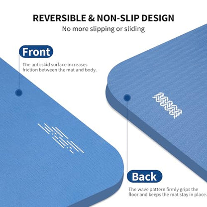 Hatha Yoga Extra Long TPE Yoga Mat 79" x 40" x 1/2" Thick Non-slip Exercise Mat for Home Gym Use, Yoga, Pilates, Fitness & Workouts - color: Blue