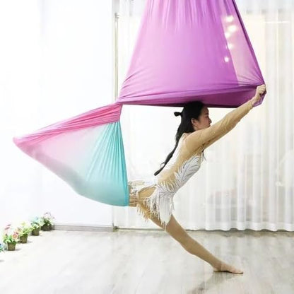 Aerial Yoga Hammock L:5M W:2.8M 5.5 Yards Aerial Pilates Silk Yoga Swing Set with 2000 Ibs Load Include Daisy Chain, Pose Guide - color: Gradual Change Purple