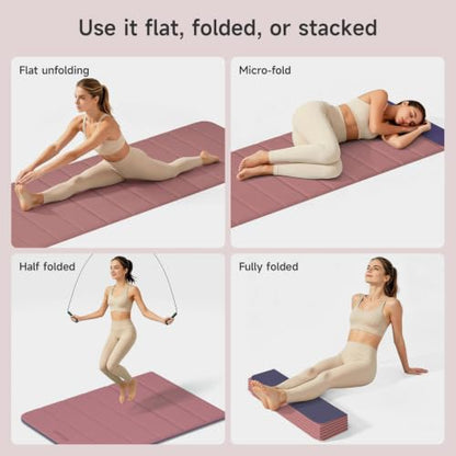 12-Fold POE Yoga Mat 75x26x0.4 Inches | Non-Slip, Compact, Workout-Friendly for Yoga, Pilates, Strength Training & Meditation - color: Pink+Navy Blue