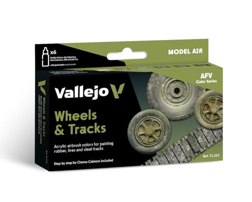 Vallejo - Wheels & Tracks Colors Acrylic Paint Set | Model Air | AFV Color Series Precise Kit for Historical Reenactments with Artist-Quality Pigments | 6 Bottles x 17 ml (0.57 fl.oz.) - style: Wheels & Tracks Colors