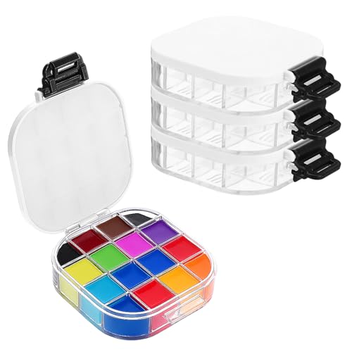 4 Pcs Airtight Paint Storage Palette Box 16 Wells Stay Wet 4.4x3.5x1 in Small Paint Palette with Lid Acrylic Storage Container Tray for Watercolor Gouache Oil Painting Art