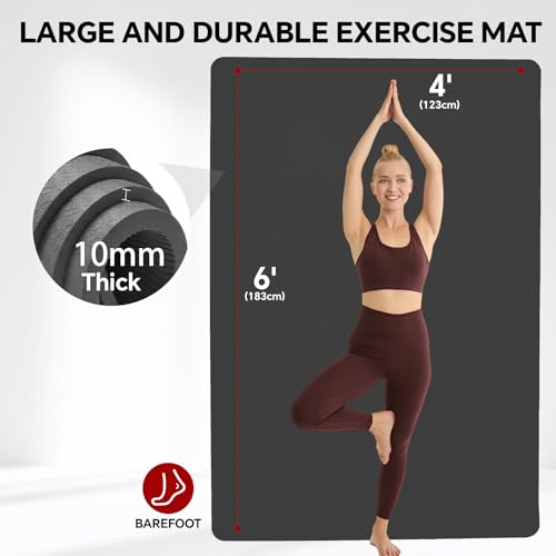 Stepwaver Extra Large Yoga Mat 6'x4'(1/3" & 1/4" Thick), Non-Slip, Ultra Durable, Wide Workout Mat, Wide Exercise Mats for Home Workouts, Yoga, Pilates, Stretching (Barefoot Exercise) - color: Black, size: 72" x 48" x 0.4"