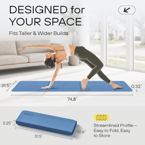 ZOEY 7-Fold Foldable Yoga & Exercise Mat, 74.8x31.5 Extra Wide 31.5 Inch XL Extra Large Lightweight Mat, Folding Pilates Stretching Mat, Anti-Slip Double Non Slip Noise Reducing Hot Yoga Mat, Odorless Non Toxic Eco TPE Workout Mat for Beginners Women Men,