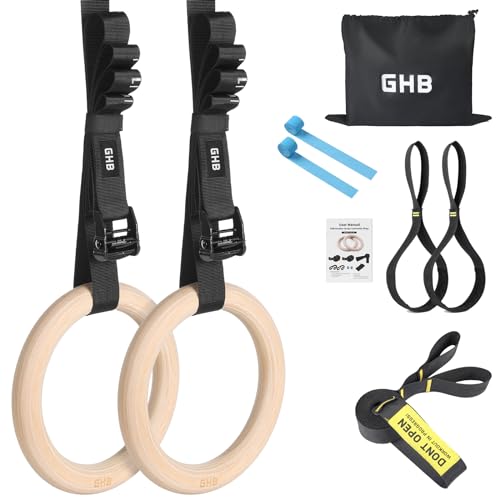 GHB Gymnastic Rings Wooden Gym Rings 1.25" Olympic Rings Adjustable Straps Pull Up Rings Sets for Workout Bodyweight Fitness Training - style: 32mm Rings & Buckle Numbered Straps Set
