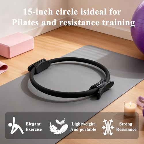 10 Pack Pilates Ring 15 Inch Magic Circle Bulk Set for Yoga and Fitness, Lightweight Portable Resistance Rings for Full Body Toning, Core Workout and Strength Training (5 Black, 3 Blue, 2 Pink)