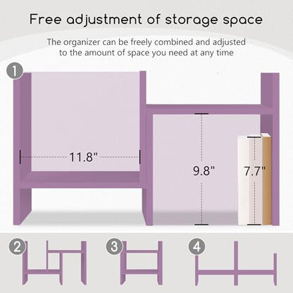 Jerry & Maggie Desktop Organizer Office Storage Rack Adjustable Wood Display Shelf Free Style Double H, Multi-Functional Mini Bookshelf for Desk Natural Stand (Violet) - color: Violet