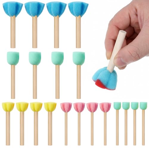 20 PCS Sponge Paint Brushes, Sponges for Painting Round Flower Star Sponge Paint Brush, Art Class Acrylic Painting Tools for Arts and Crafts, 5 Style Art Sponges