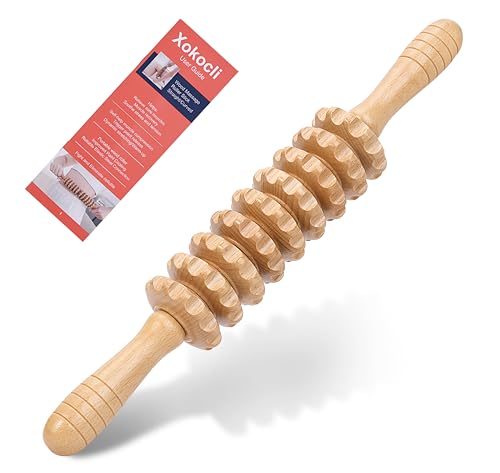 Xokocli Cellulite Massage Tool Wood Therapy Massage Tools Fascia Blaster Cellulite Roller Lymphatic Drainage Massager Deep Tissue Massage Stick for Legs Thighs Muscle Relief Recovery(White 9-Wheel) - color: Nude 9-wheel