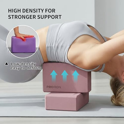 PROIRON Yoga Blocks, 2 Pack Supportive High Density Premium Eva Foam, Soft Non-Slip Surface with Curved Edges Stretch Blocks For Yoga, Pilates, Stretching - color: Smoky Pink