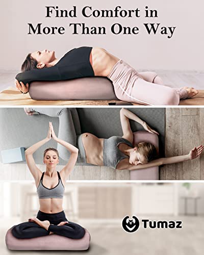 Tumaz Yoga Bolster Set, Rectangular Yoga Bolster with Washable Cover | Soft bolster for restorative yoga, meditation and stretching. Includes 8-ft strap, carry handle and washable cover - color: Avoberry