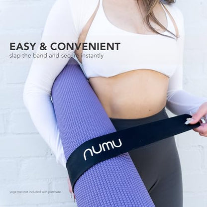 Numu Yoga Mat Strap Slap Band - Easy Snap On to Keep Exercise Mat Tightly Rolled and Secured for Yoga Mat Storage and Travel - color: Black