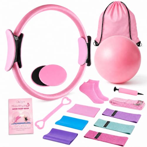 Home Pilates Kit for Women, Pilates Ring Set, Pilates Equipment Kit for Women Home Workouts, Pilates Essentials Kit with Pilates Ring and Ball, Resistance Bands for Strength, Toning, Flexibility - color: Pink-12 inch Ring