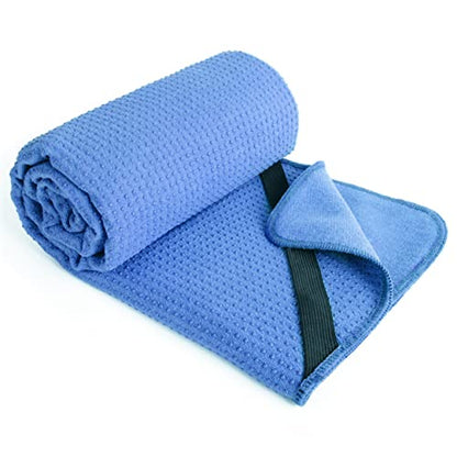 POLYTE Microfiber Non Slip Yoga Mat Towel, Secure Elastic Straps, 24x72 in - color: Blue