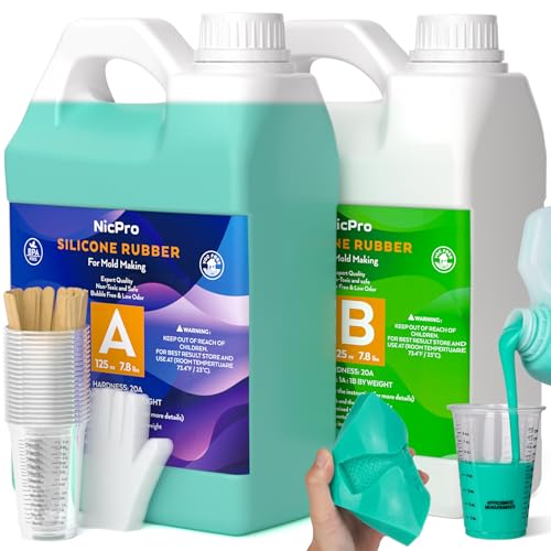 Nicpro 250oz Silicone Mold Making Kit 20A, Platinum Liquid Silicones Rubber | for Mold Maker, Jade Green Flexible & Food Safe Mix Ratio 1:1 for Casting 3D Resins Molds DIY with Gloves, Sticks & Cups - size: 250oz