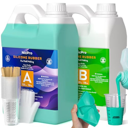 Nicpro 250oz Silicone Mold Making Kit 20A, Platinum Liquid Silicones Rubber | for Mold Maker, Jade Green Flexible & Food Safe Mix Ratio 1:1 for Casting 3D Resins Molds DIY with Gloves, Sticks & Cups - size: 250oz