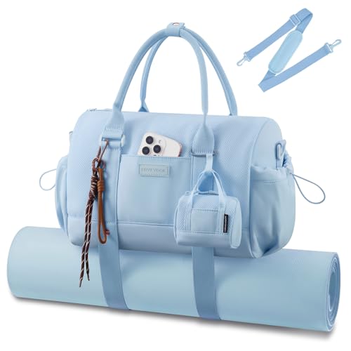 LOVEVOOK Small Gym Bag for Women with Yoga mat Holder, Mini Duffle Bag for Travel with Wet Pocket, Overnight Personal Item Bags (Blue (mesh), 14.5 inch-Small-2Pcs) - color: Blue (mesh), size: 14.5 inch-Small-2Pcs