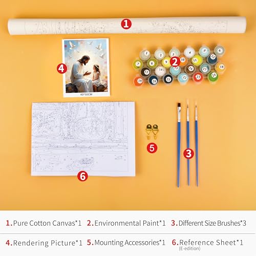 TUMOVO Jesus Paint by Numbers Kit for Adults, Christian Story Canvas | Inspirational Religious Art, Paint by Number Christian, Mindful Art Activity, Great DIY Gift for Adults, 16x20 Inches. - color: Jesus