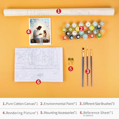 TUMOVO Jesus Paint by Numbers Kit for Adults, Christian Story Canvas | Inspirational Religious Art, Paint by Number Christian, Mindful Art Activity, Great DIY Gift for Adults, 16x20 Inches. - color: Jesus