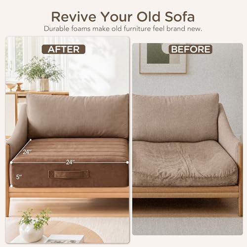 Codi Couch Cushion Replacements, 5 Inch High-Density Foam, 24 Inch - color: Coffee, size: 24 Inch (Pack of 1)