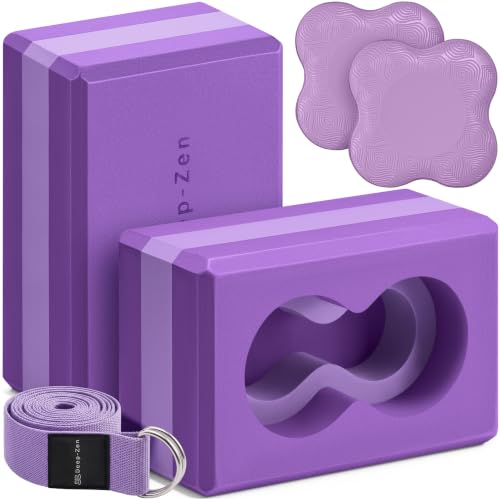 Yoga Blocks Wrist Support; Yoga Blocks 2 Pack with Knee Pads and Strap to Put Less Weight on Wrists; Durable, Versatile Yoga Brick Exercise Block Set, Blocks Yoga - color: Purple