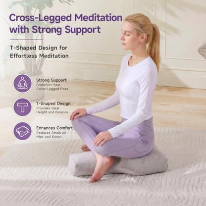 T-Shape Meditation Cushion, Ergonomic Zafu Yoga Floor Pillow with Buckwheat Hull Fill, Removable Washable Cover,for Mindfulness, Yoga, and Deep Relaxation (Grey) - color: Grey