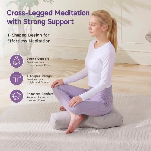 T-Shape Meditation Cushion, Ergonomic Zafu Yoga Floor Pillow with Buckwheat Hull Fill, Removable Washable Cover,for Mindfulness, Yoga, and Deep Relaxation (Grey) - color: Grey