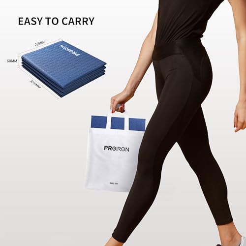 PROIRON Foldable Yoga Mat 0.24"/0.16" for Home Workout & Travel, Non Slip Travel Yoga Mats with Carry Bag, Packable Yoga Mat for Home Gym, Pilates, Fitness,Stretching - color: (0.16" PVC) Blue